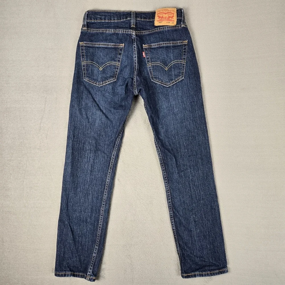 Levis 502 Jeans Mens 29x30 (Fits 29x28) Dark‎ Wash Blue Denim Taper Fit Outdoors